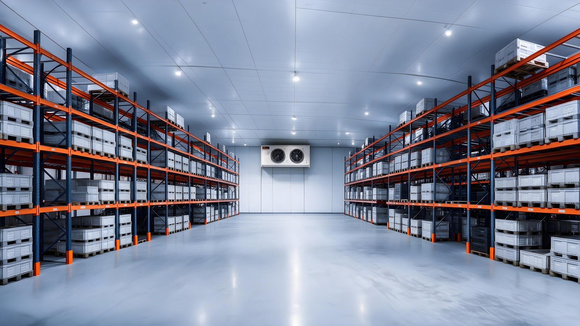 Cold storage aisle with ceiling unit cooler